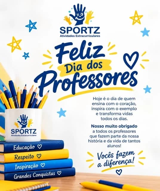 Hoje celebramos aqueles que fazem da educação uma missão de amor, dedicação e transformação! A SPORTZ agradece a cada professor que transforma nossas aulas em momentos inesquecíveis. 🎓📚✨